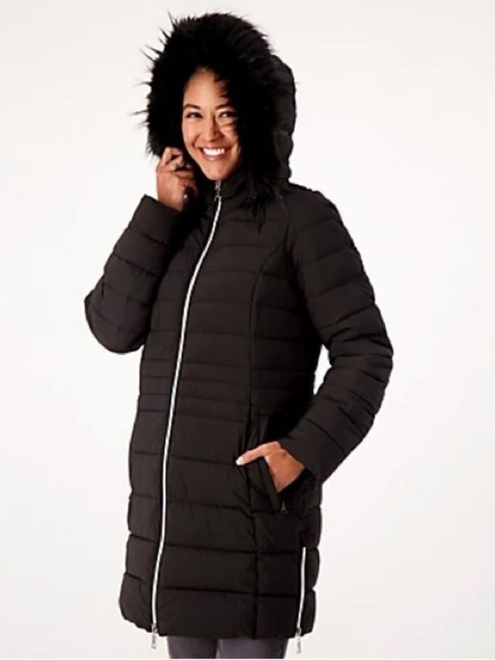 Nuage Stretch Removable Faux Fur Trim Hood Puffer Coat